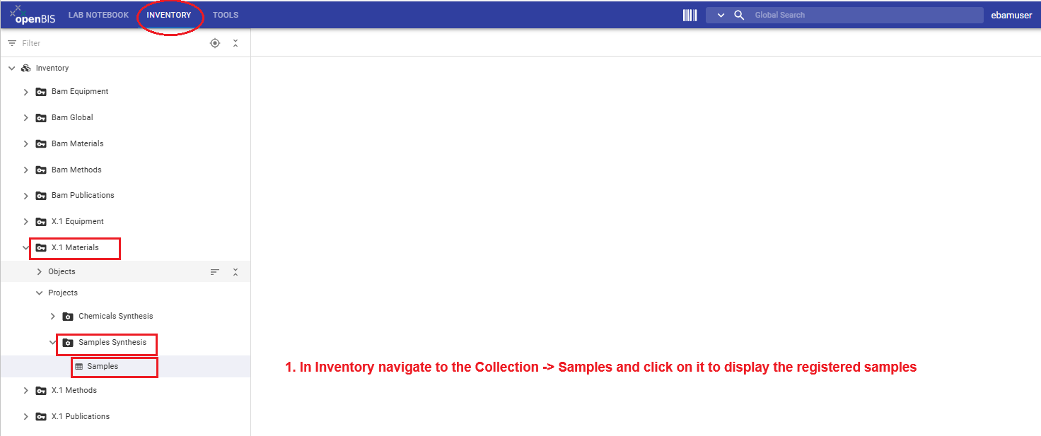 Navigate to Samples collection