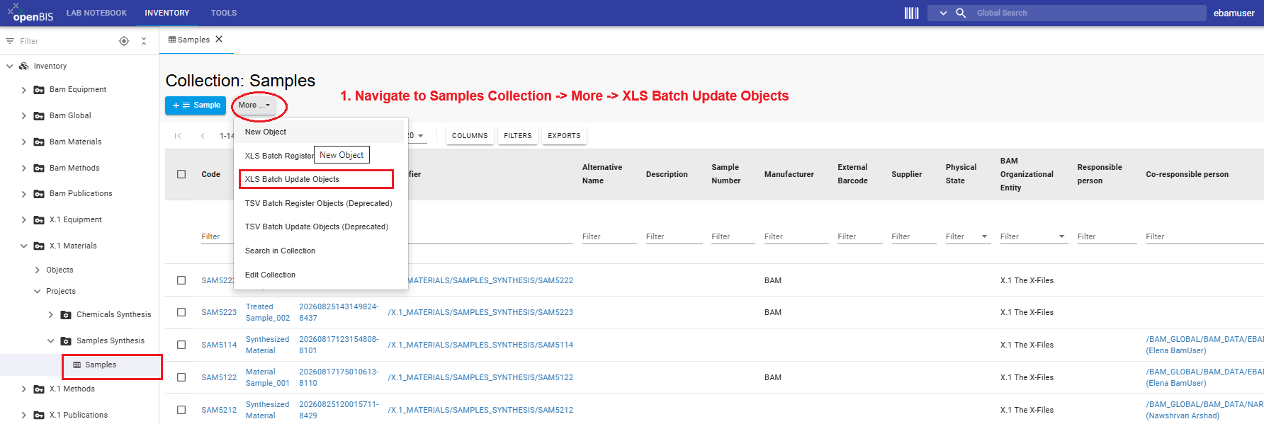 Batch update the samples