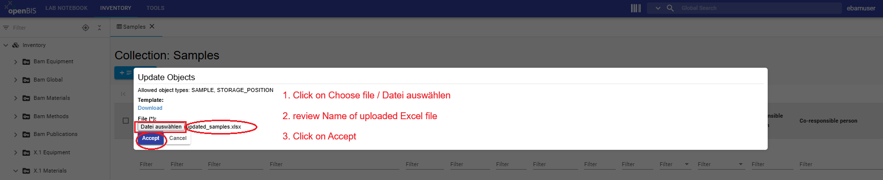 Update Excel file to update the samples