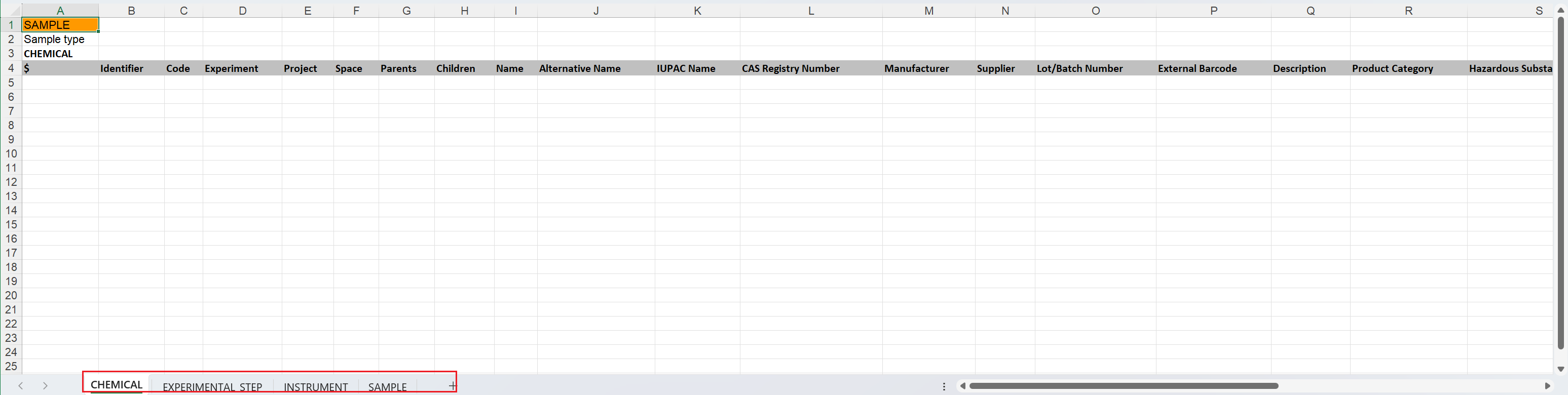 Downloaded Excel template for batch update