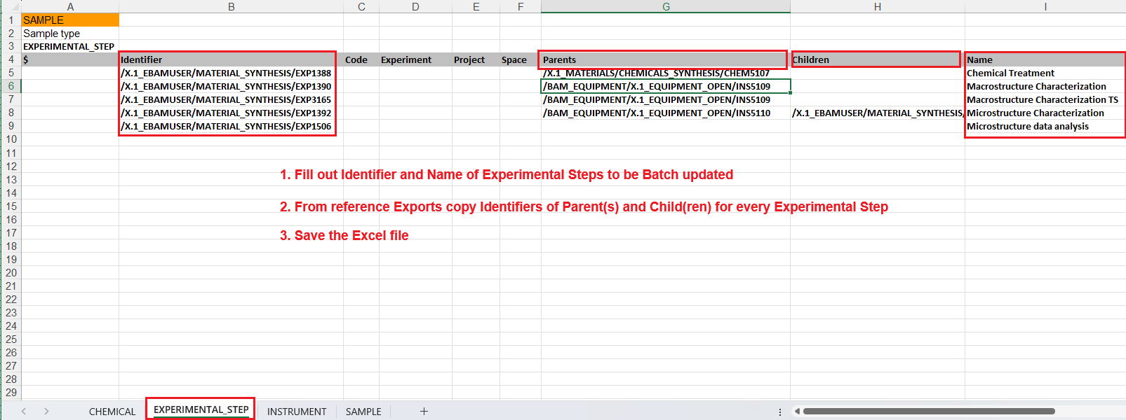 Update objects of Experimental Steps