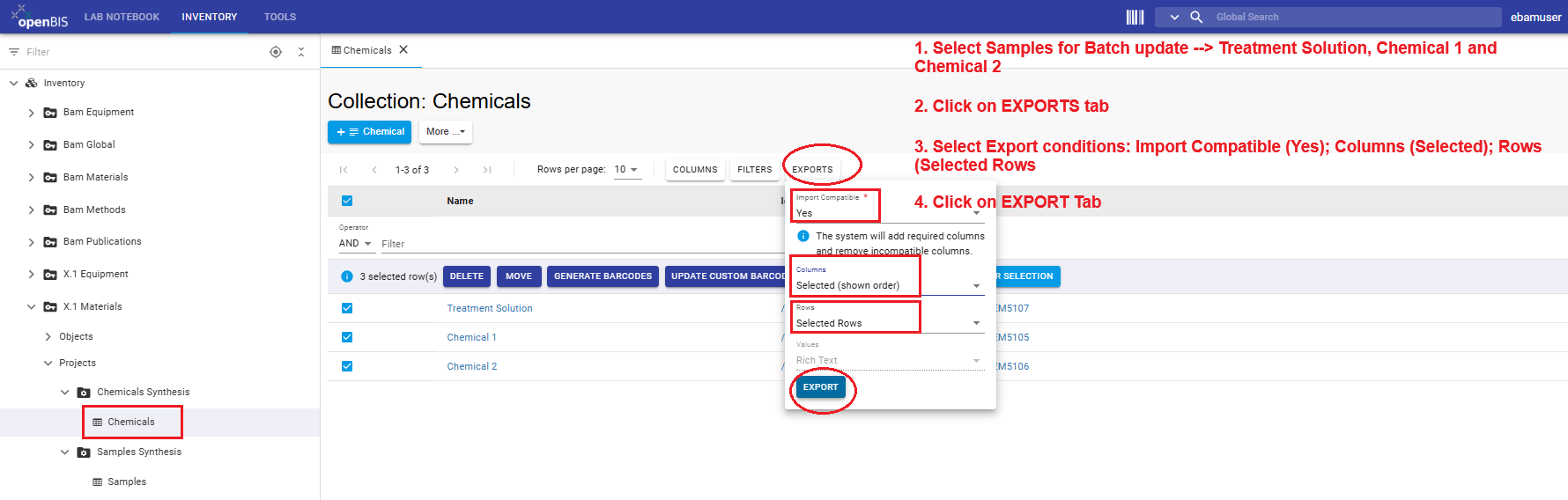 Select chemicals to batch update and export excel file