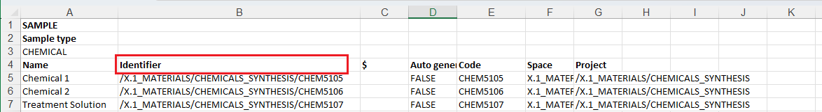 Example Excel file for Chemicals for batch updates