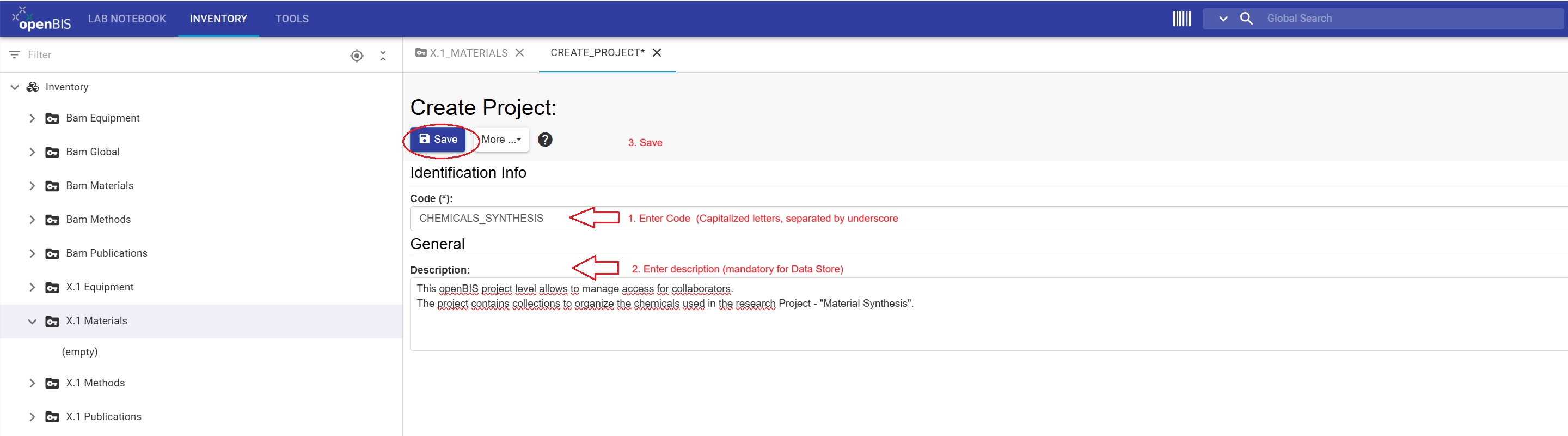Project form with save option