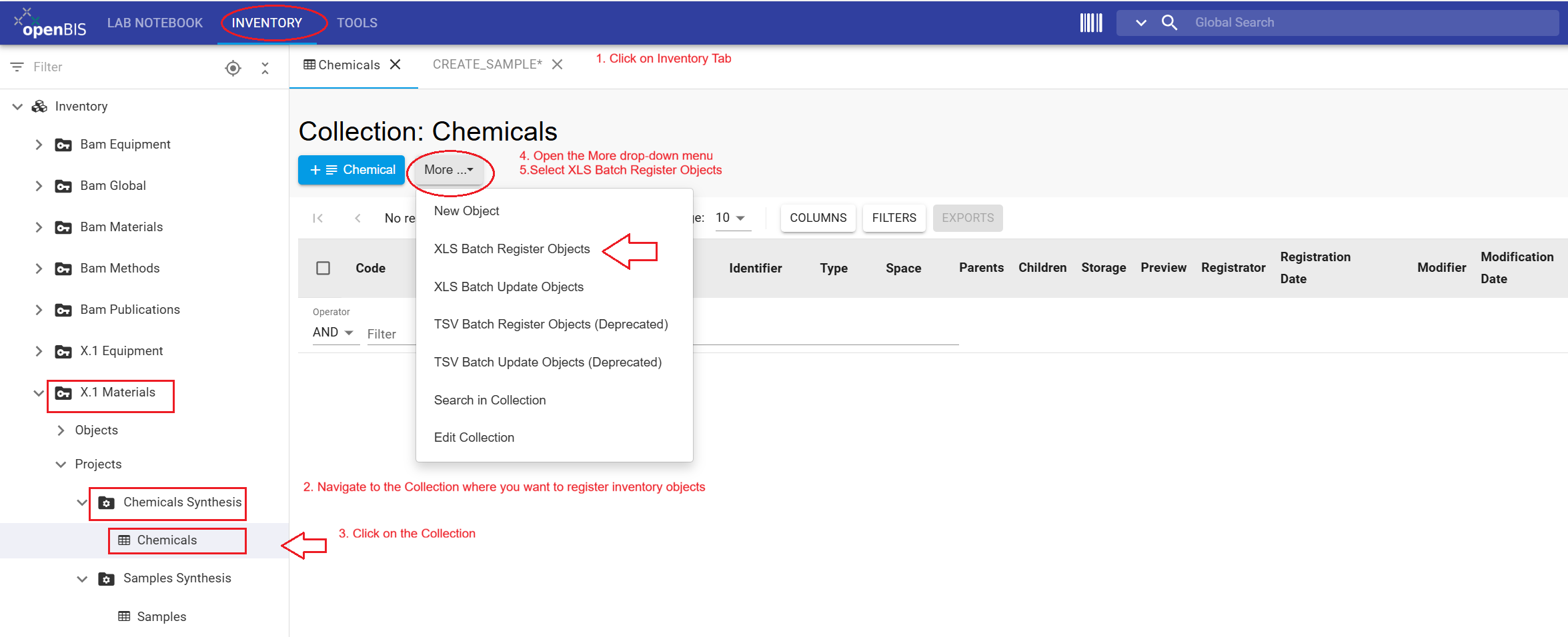 Objects batch registration in FB-inventory