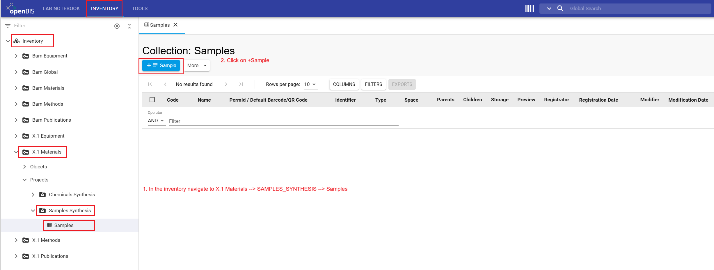 Steps to register sample in FB Inventory