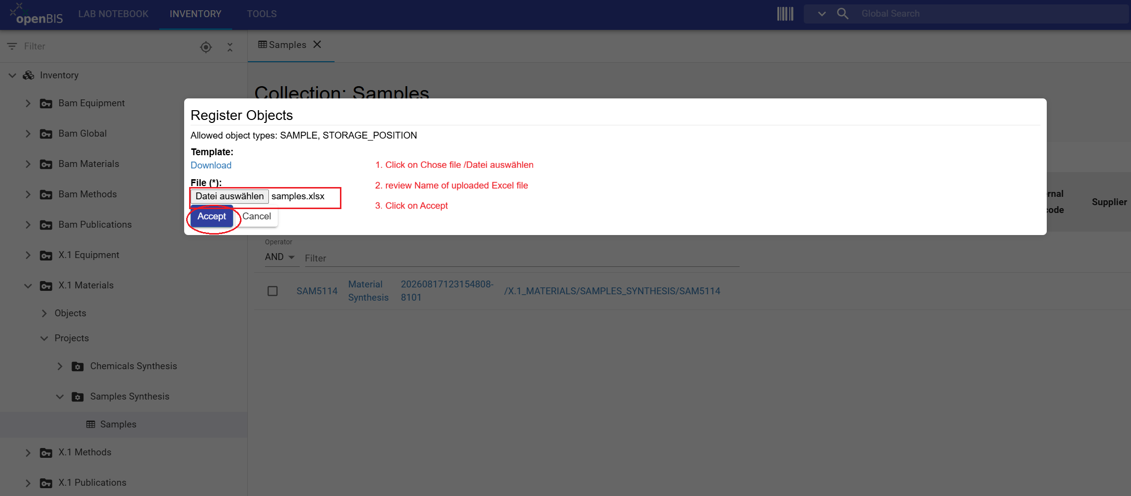 Batch-registration select file and Accept