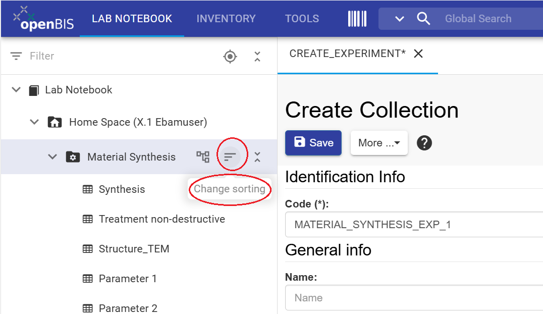 Context menu for changing collection sorting