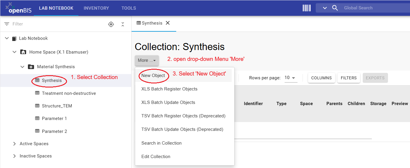 More menu showing New Object