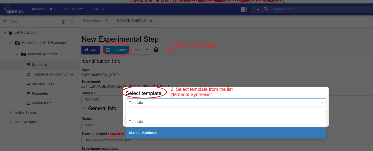Templates tab with Material Synthesis template