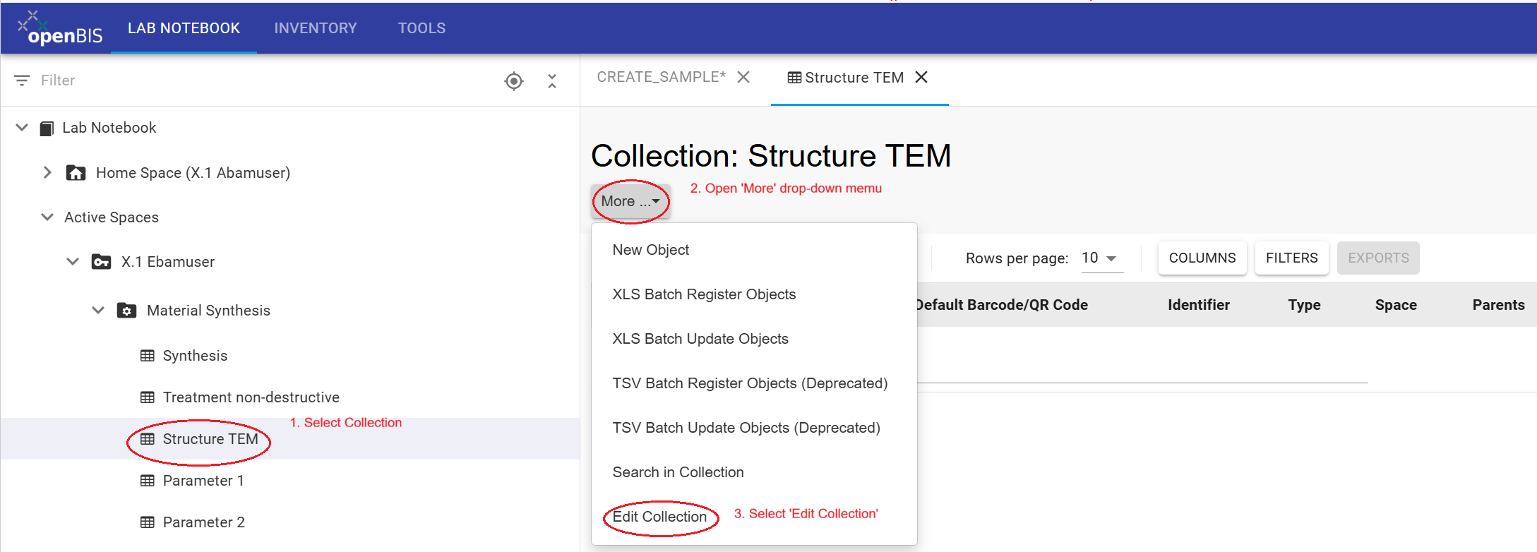 More menu showing Edit Collection