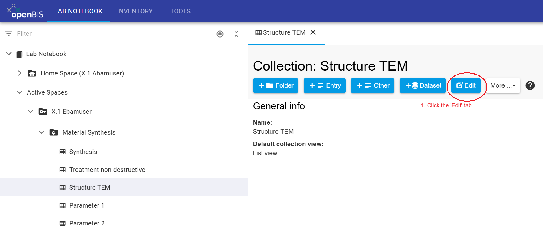Edit tab for a collection