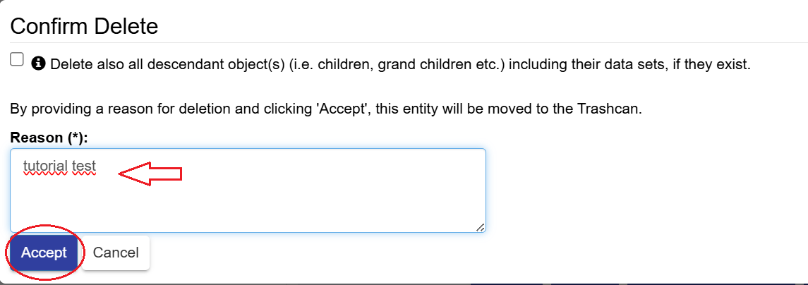 Deletion reason field