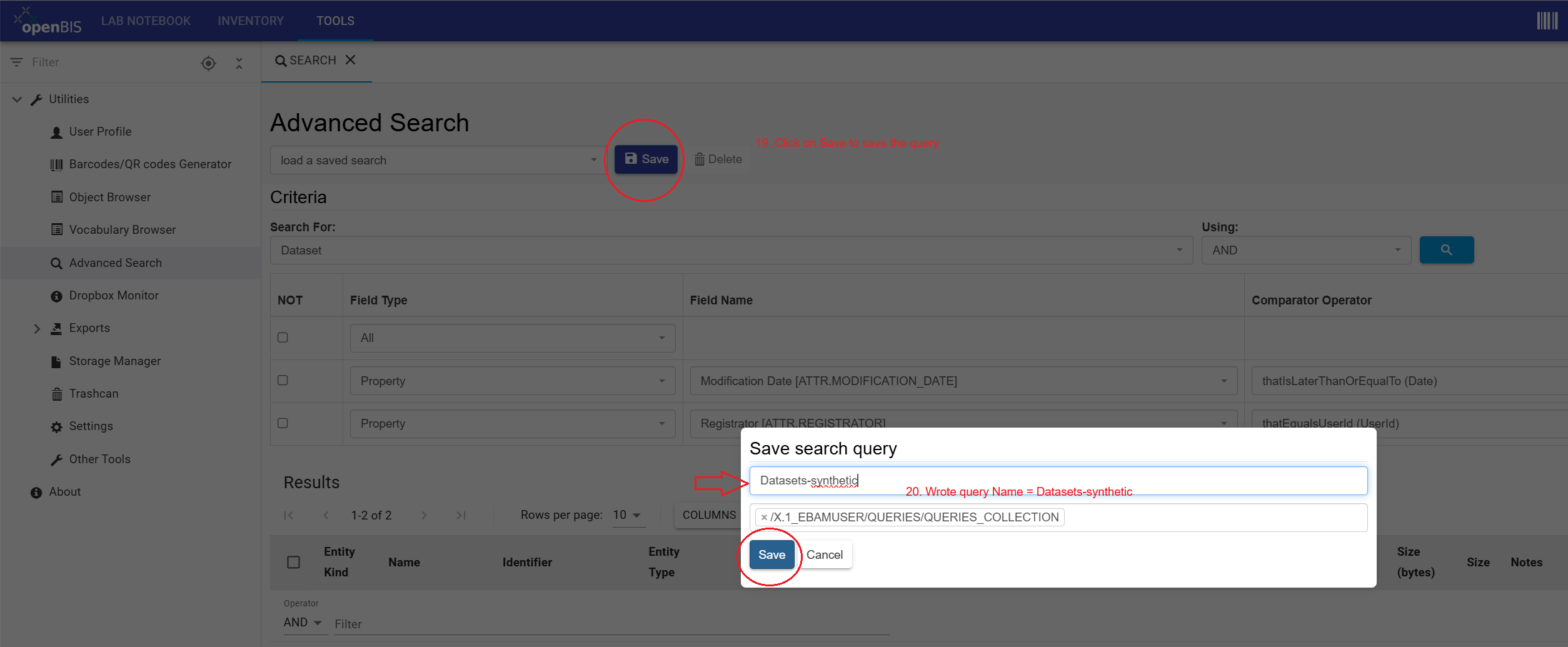 Save Advanced Search query